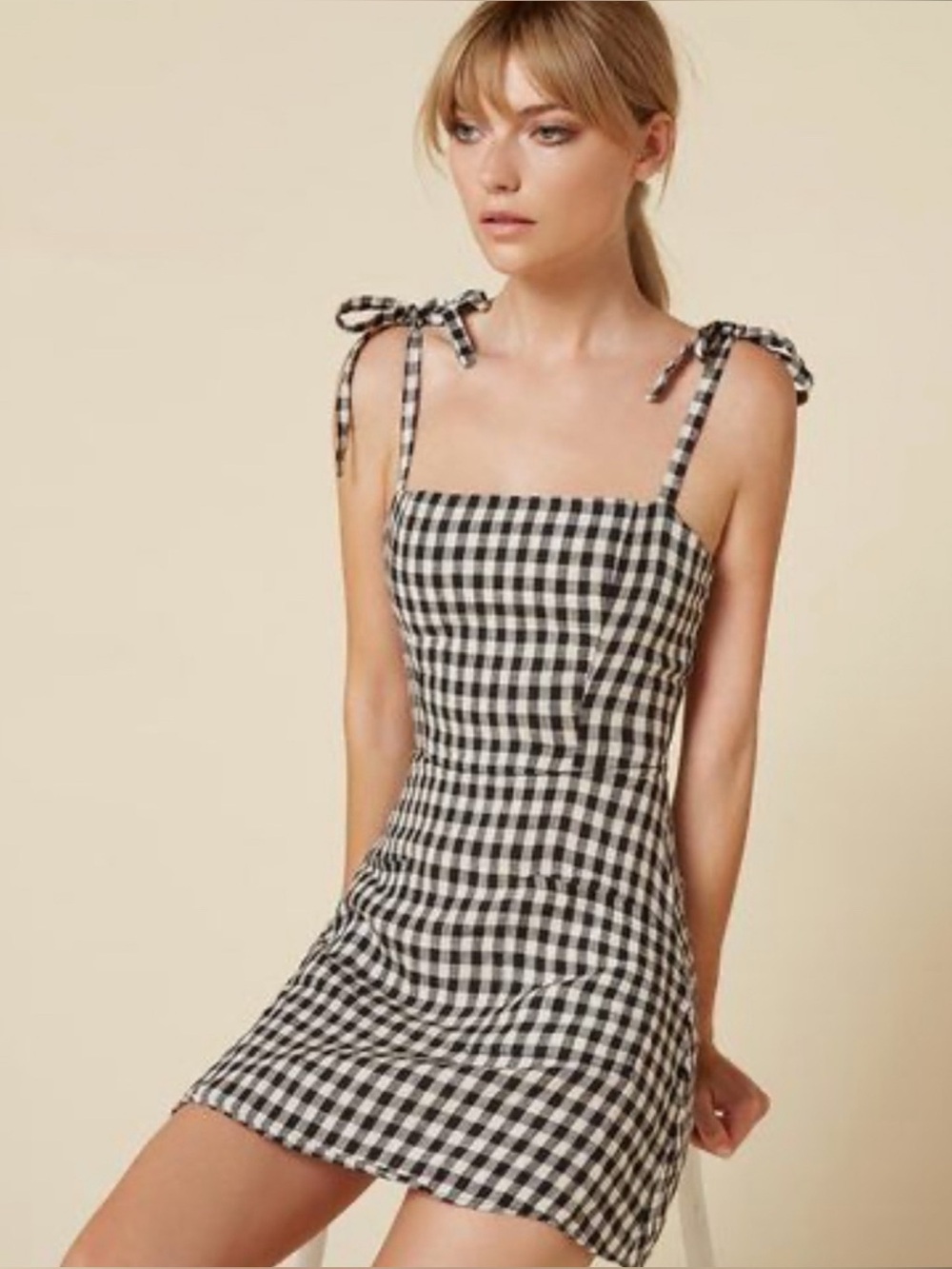 Reformation Linen Tie-Strap Gingham Dress